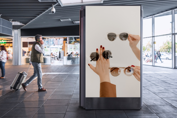 Digital billboard showing sunglasses